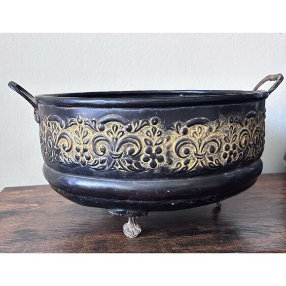 Vintage  French Footed  metal planter or decorative bowl - Picture 3 of 7